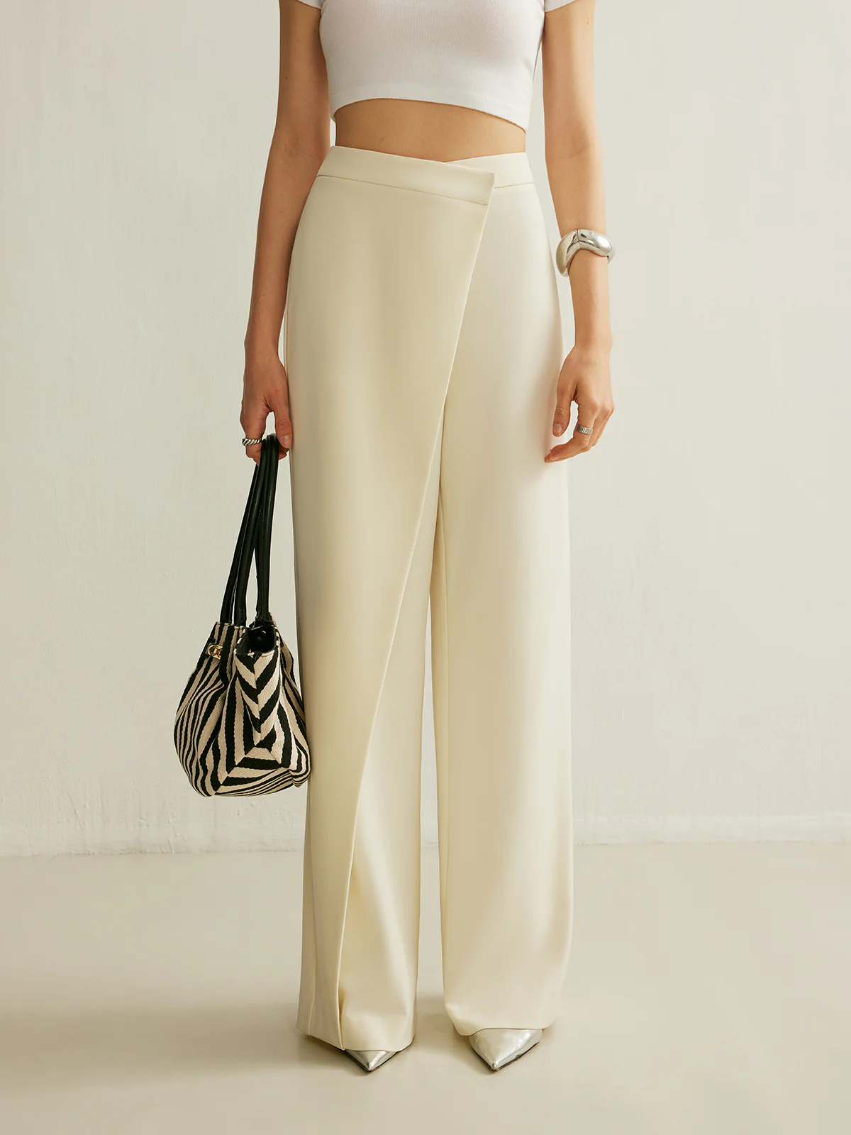 Asymmetrical Cross Wrap High-Waist Pants - Image 2