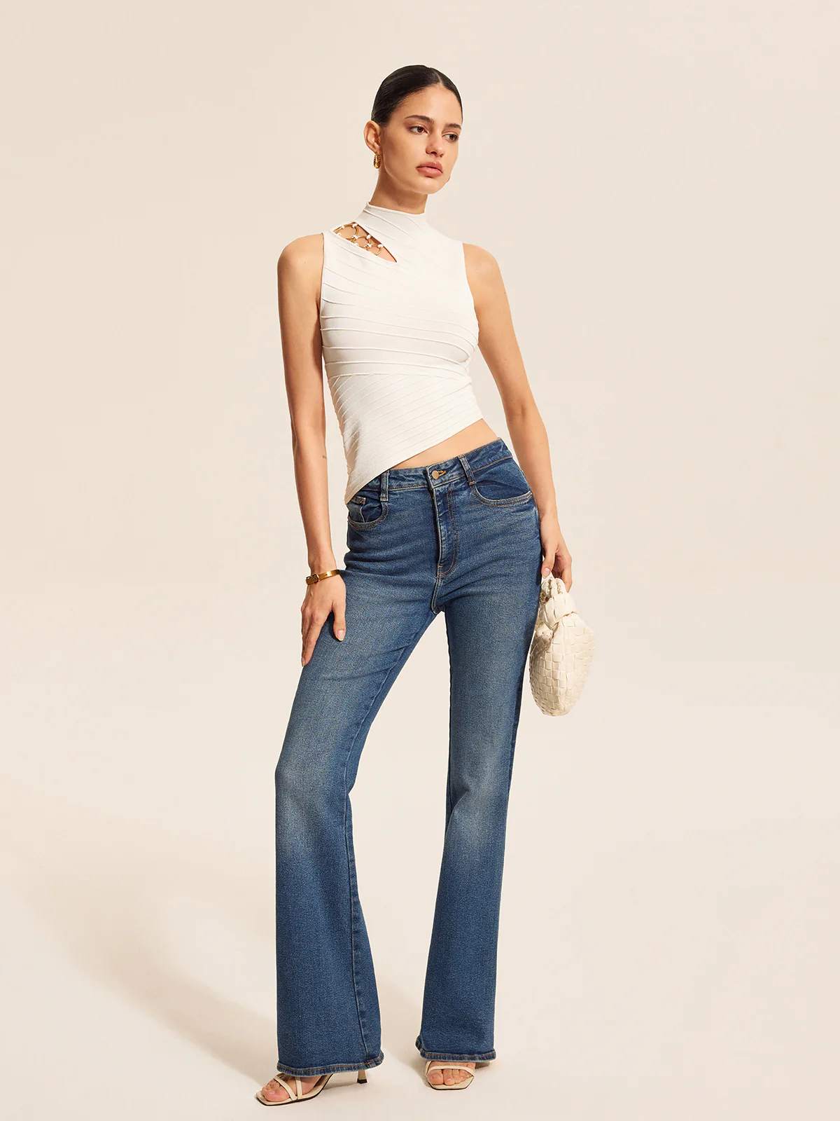Asymmetrical Cut-Out Chain Detail Knit Top - Image 3