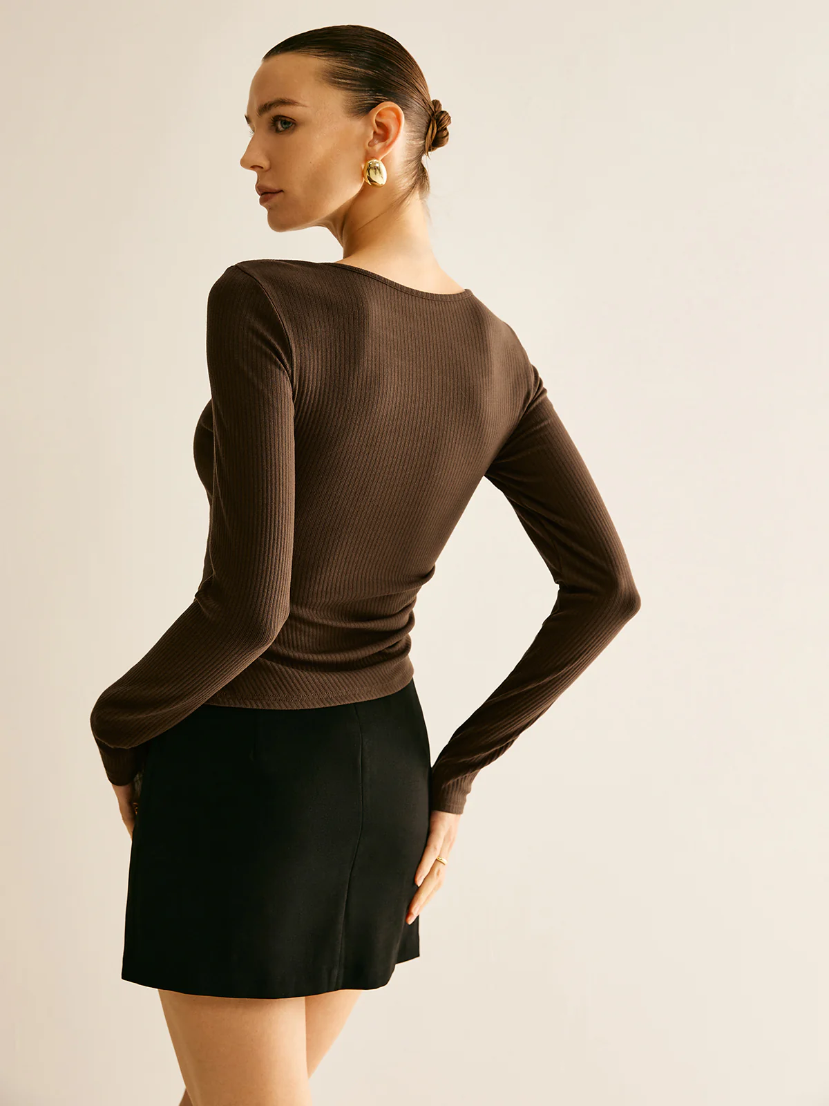 Asymmetrical Cutout Long Sleeve T-Shirt - Image 5