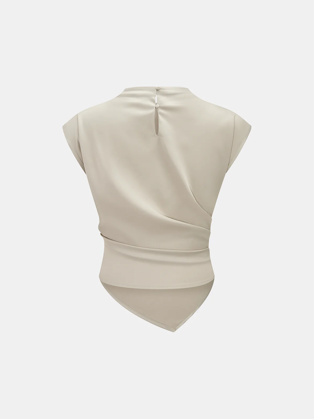 Asymmetrical Draped Ruched Satin Blouse - Image 2