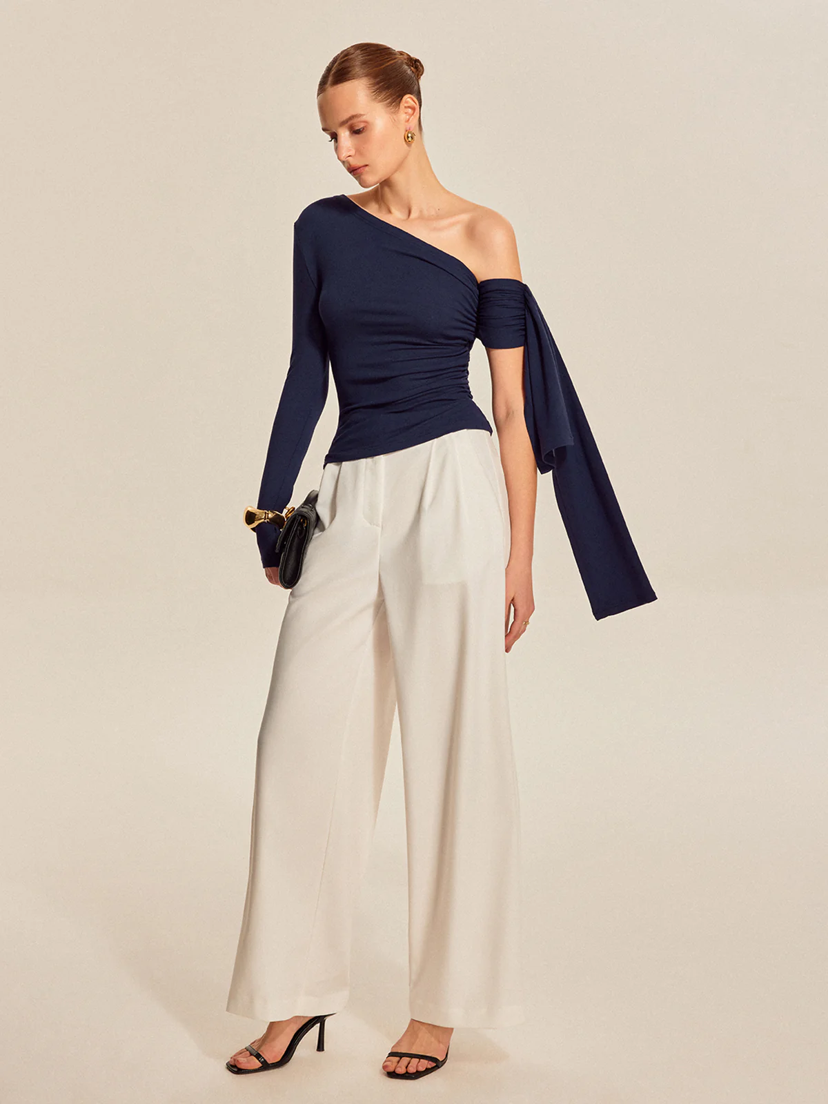 Asymmetrical Draped Sleeve Top - Image 2