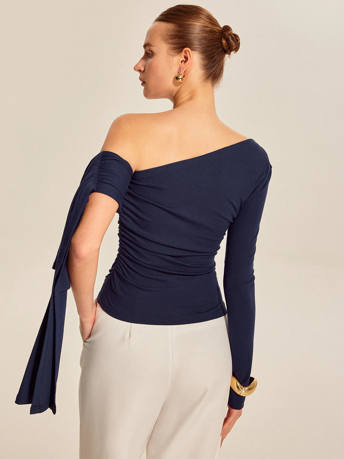 Asymmetrical Draped Sleeve Top - Image 3