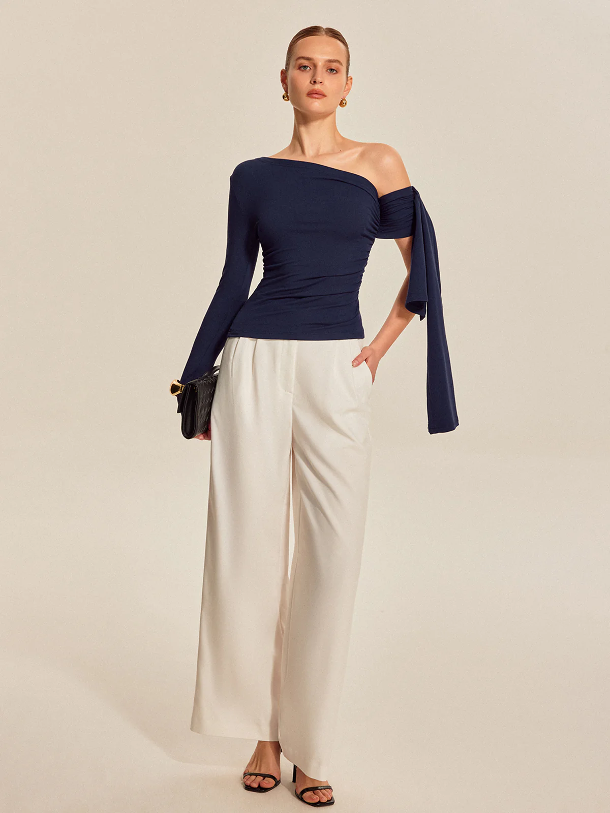 Asymmetrical Draped Sleeve Top - Image 5