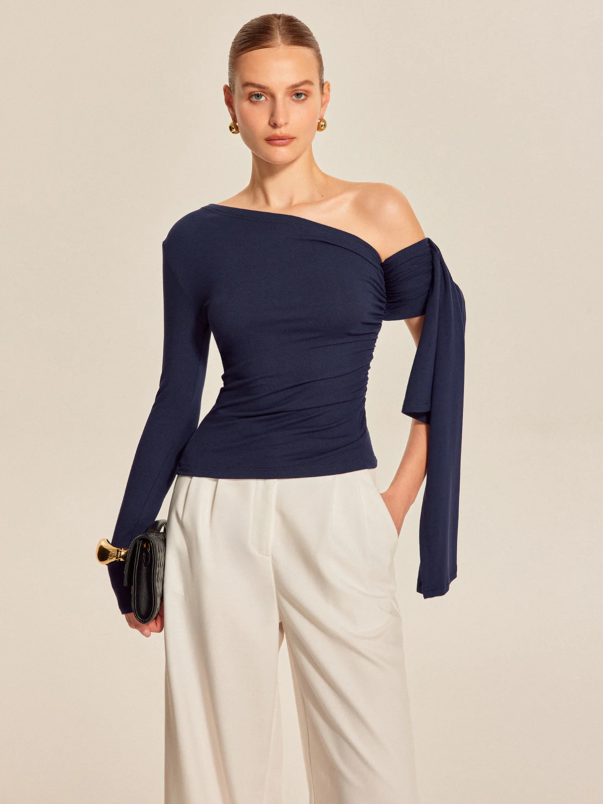 Asymmetrical Draped Sleeve Top - Image 6