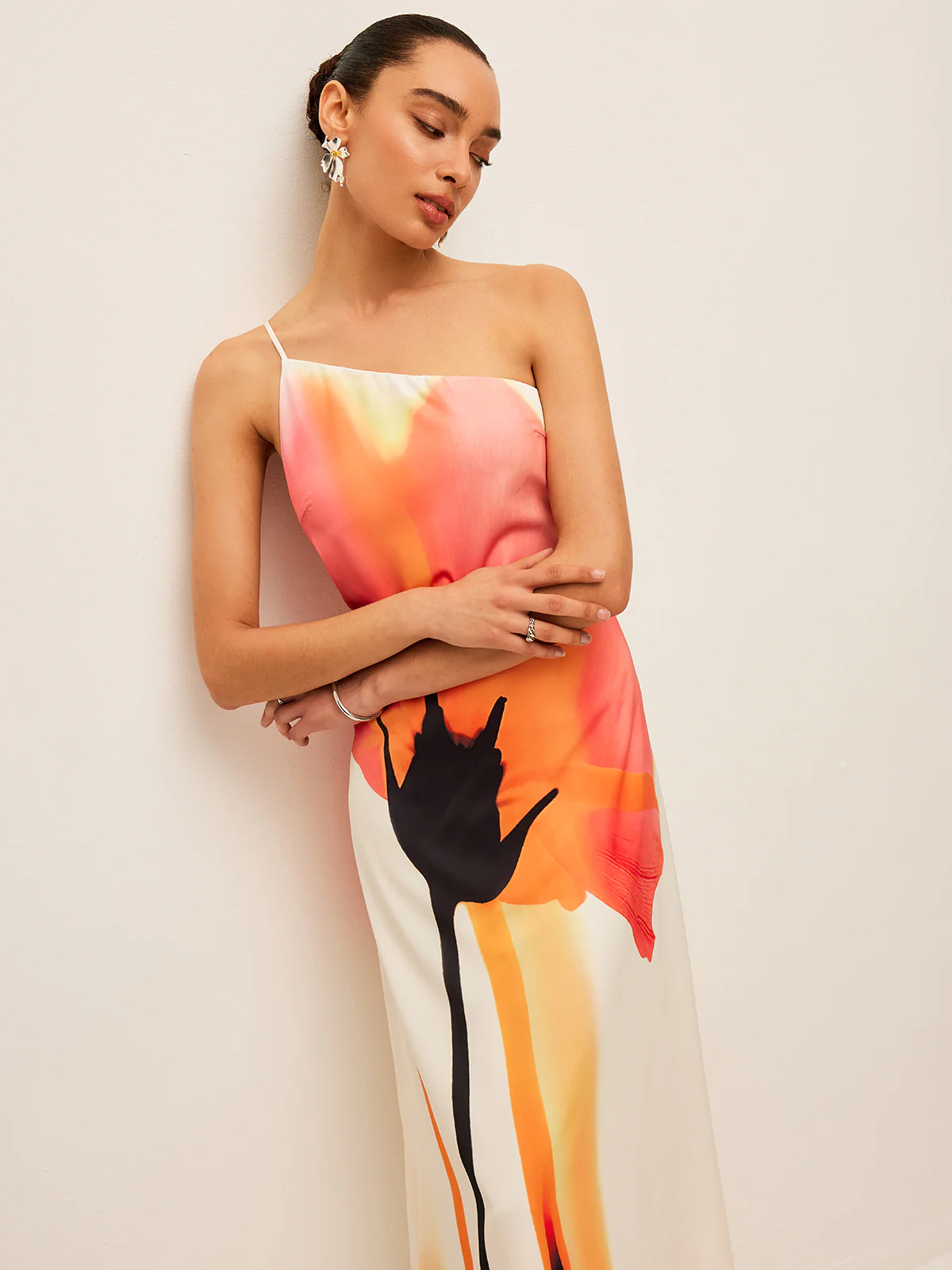 Asymmetrical Floral Print Tied Back Dress - Image 5