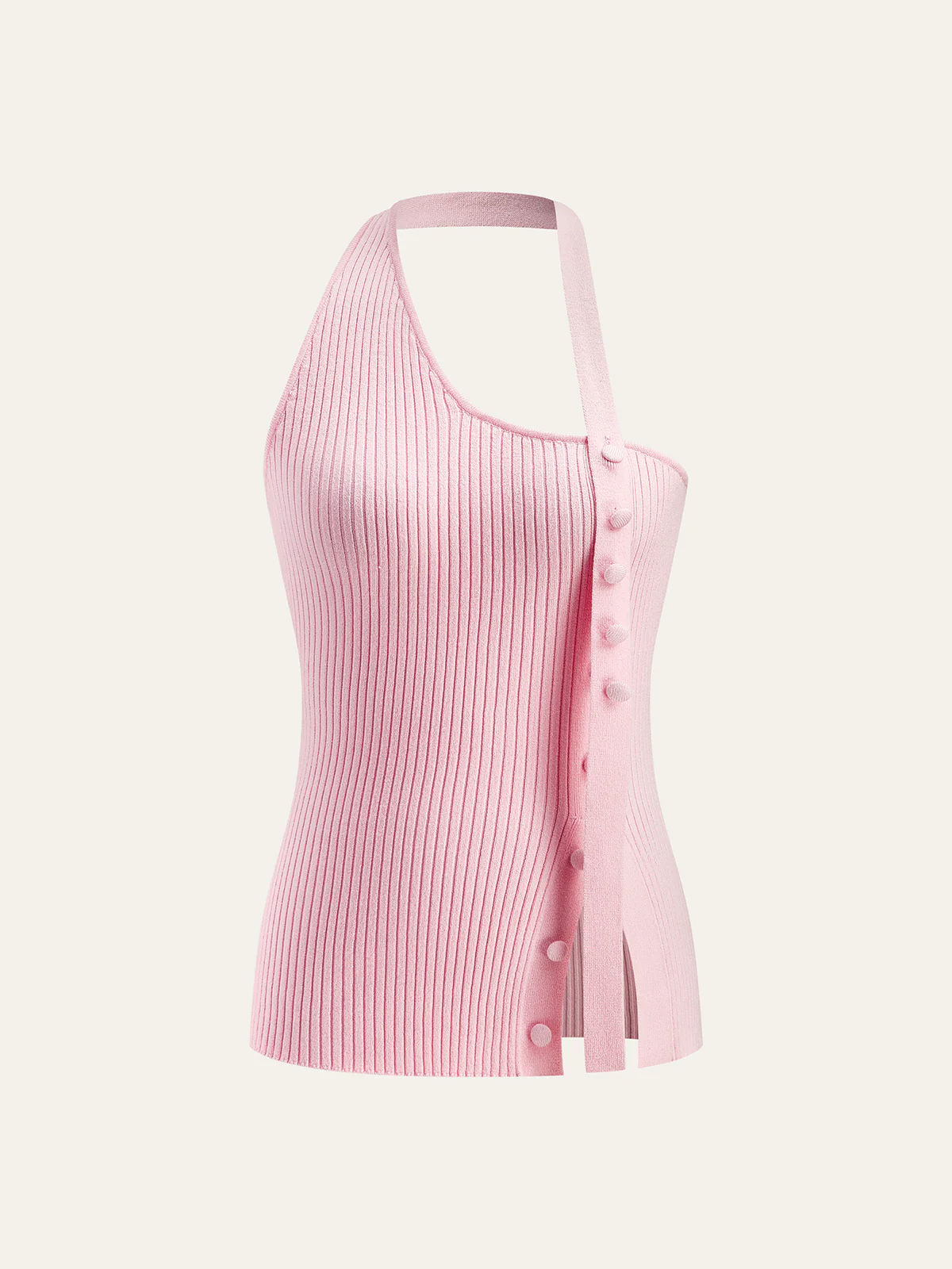 Asymmetrical Halter Button Knit Top