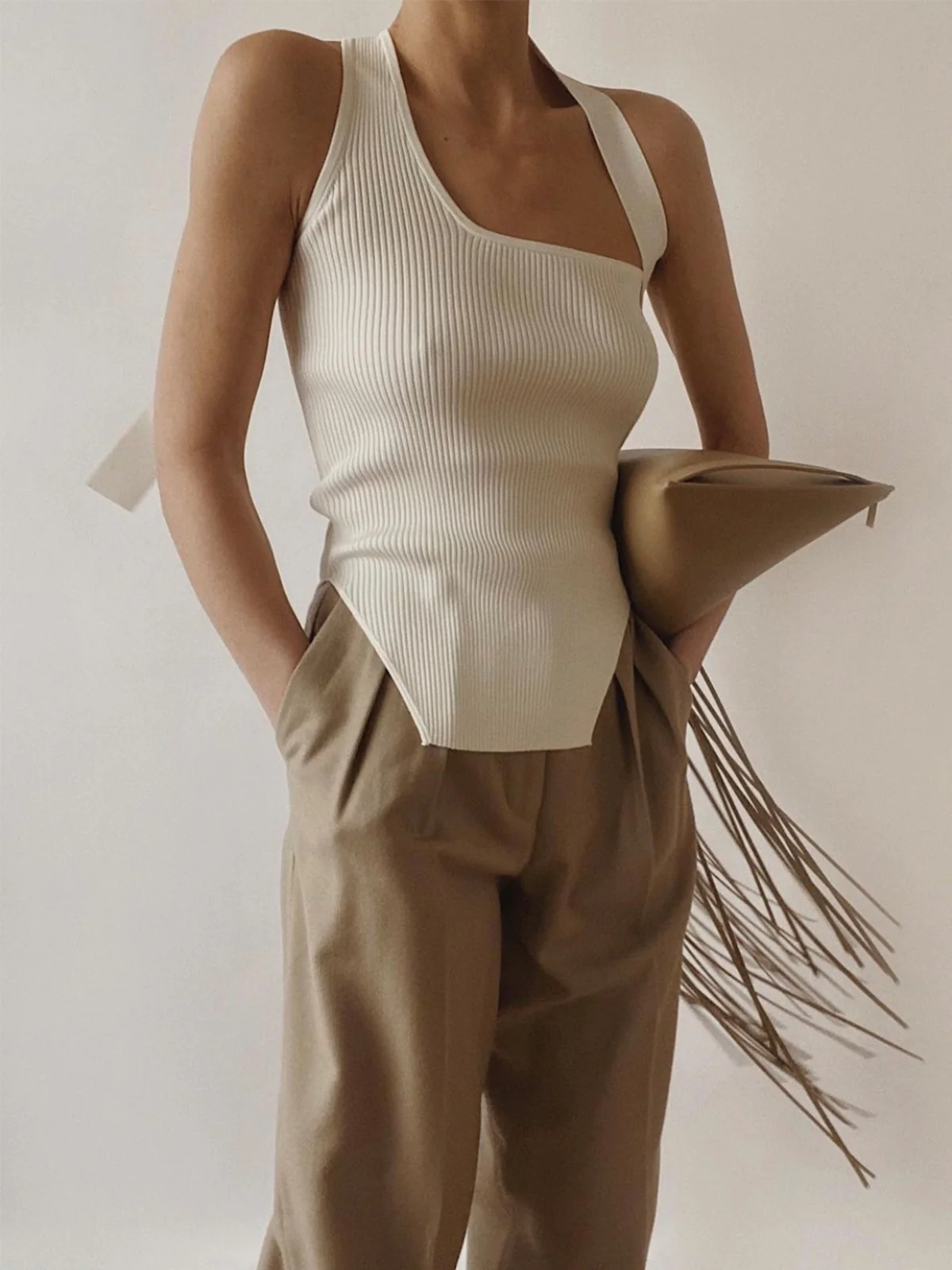 Asymmetrical Halter Rib Vest - Image 2