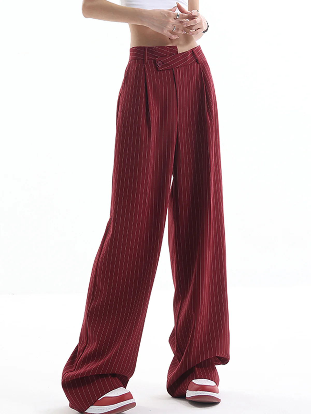 Asymmetrical High-Waist Pinstripe Pants - Image 3
