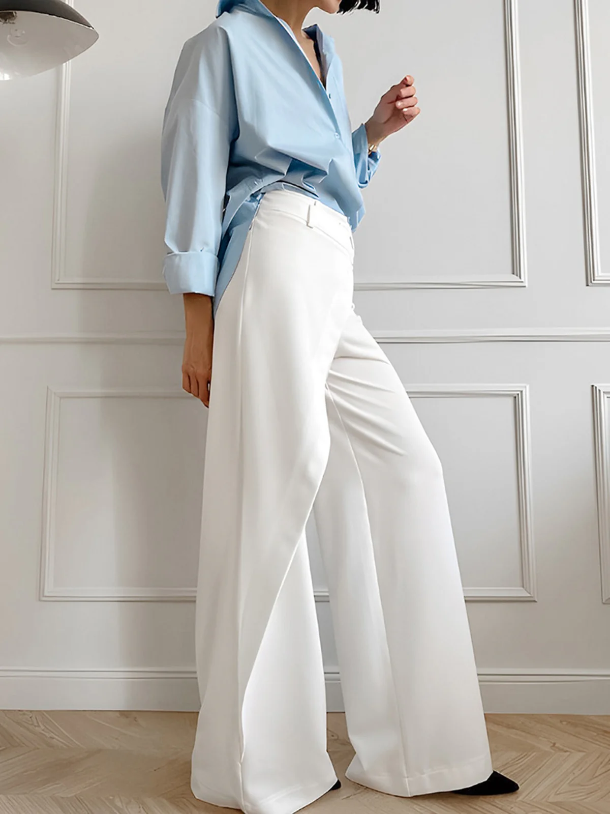 Asymmetrical High Waist Wide-Leg Pants - Image 4