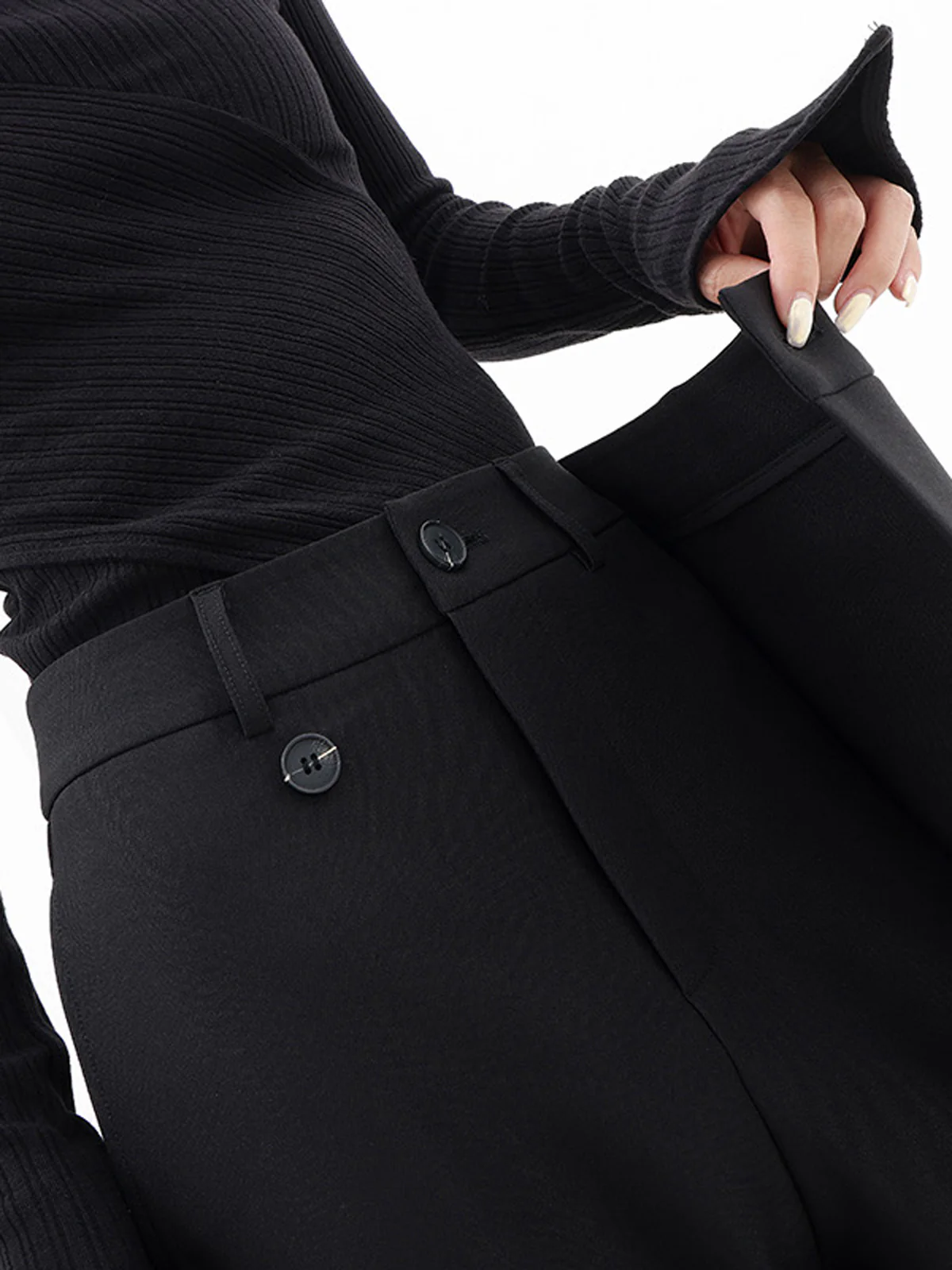 Asymmetrical Layer Button Wide Leg Dress Pants - Image 3