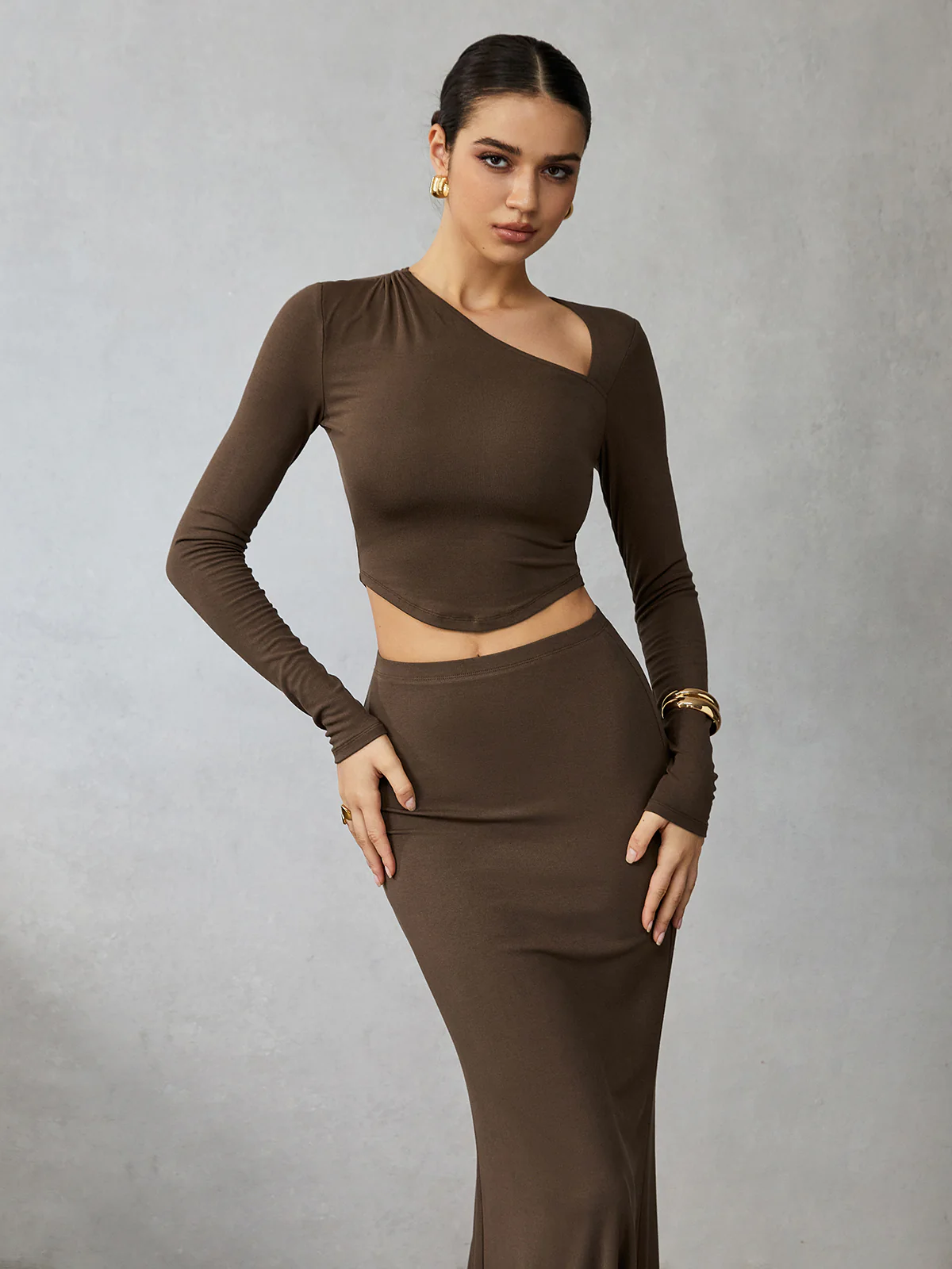 Asymmetrical Long Sleeve Skirt Set - Image 4