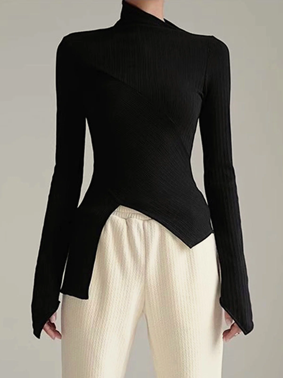 Asymmetrical Long Sleeve Slim Top - Image 5