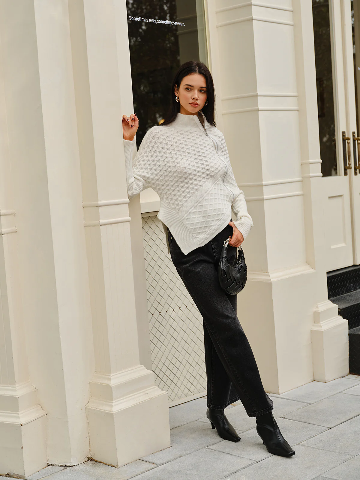 Asymmetrical Mock-Neck Zipper Sweater - Image 4