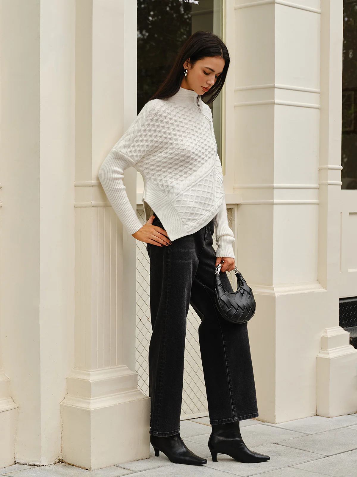 Asymmetrical Mock-Neck Zipper Sweater - Image 5