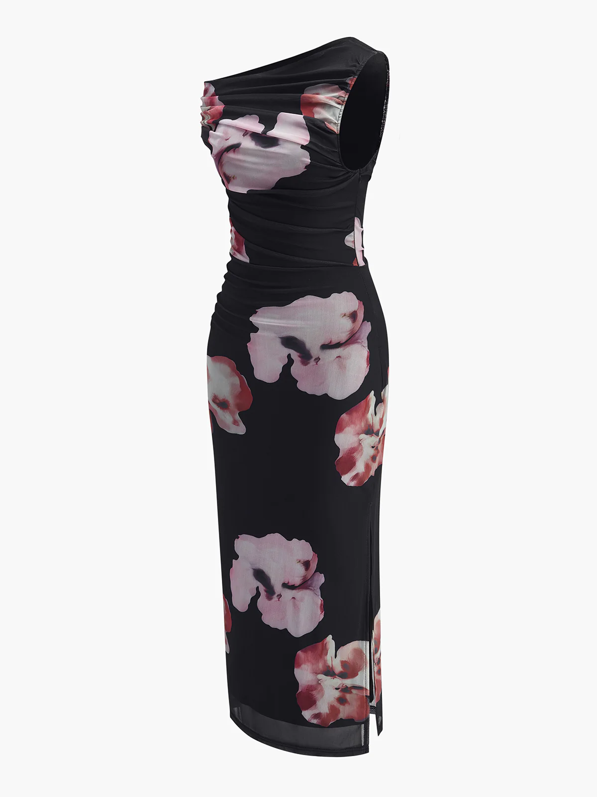 Asymmetrical Neck Floral Mesh Dress - Image 2