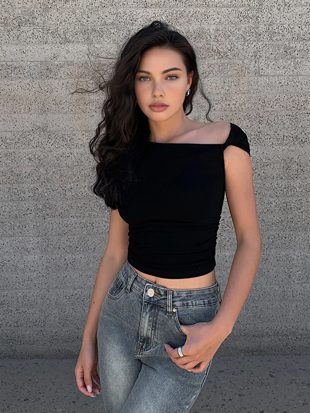 Asymmetrical Neck One Shoulder Off Top - Image 2