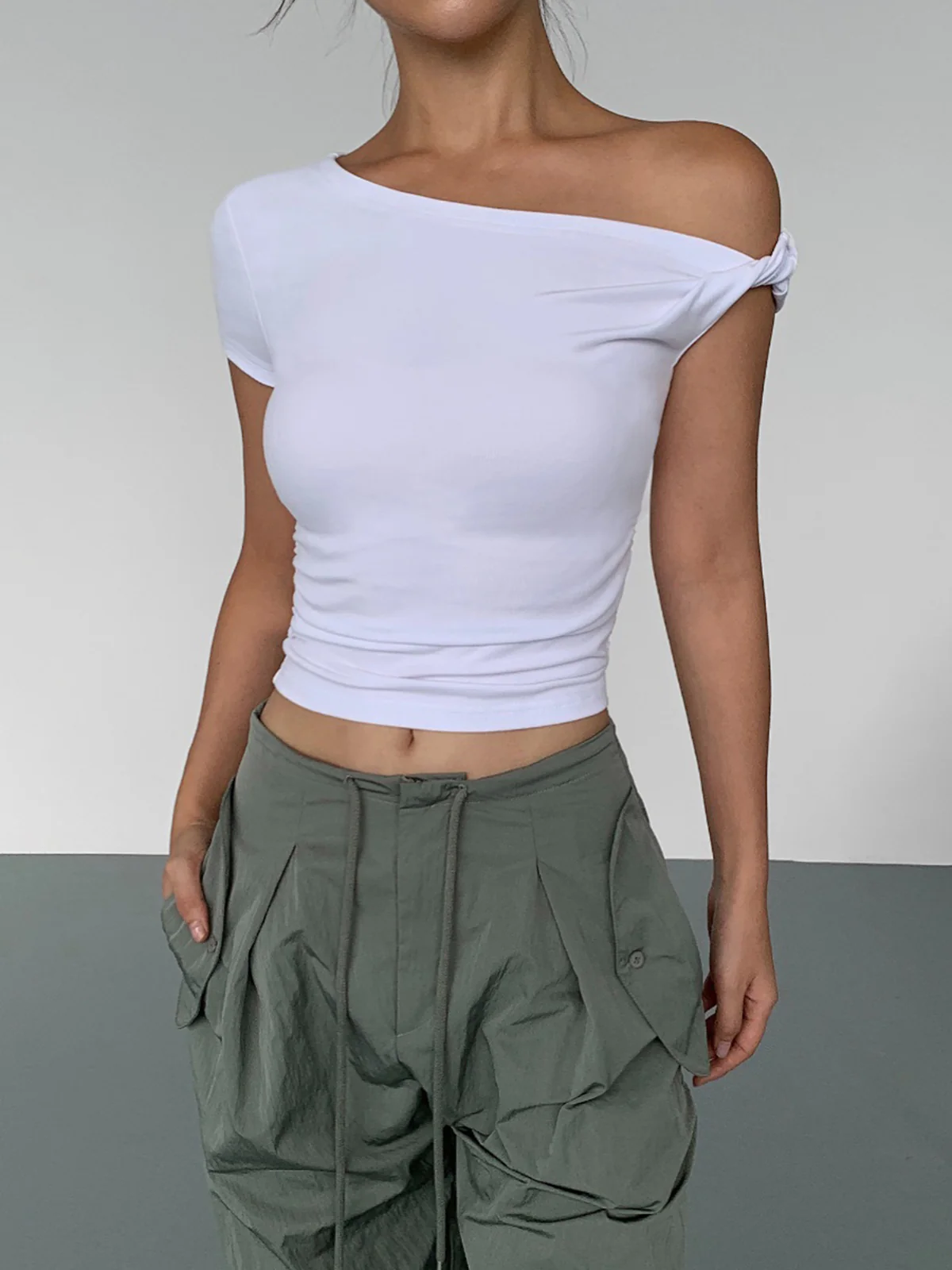 Asymmetrical Neck One Shoulder Off Top - Image 6