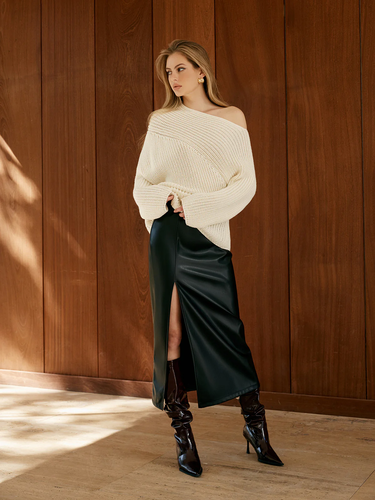 Asymmetrical Neck Shift Sweater - Image 6