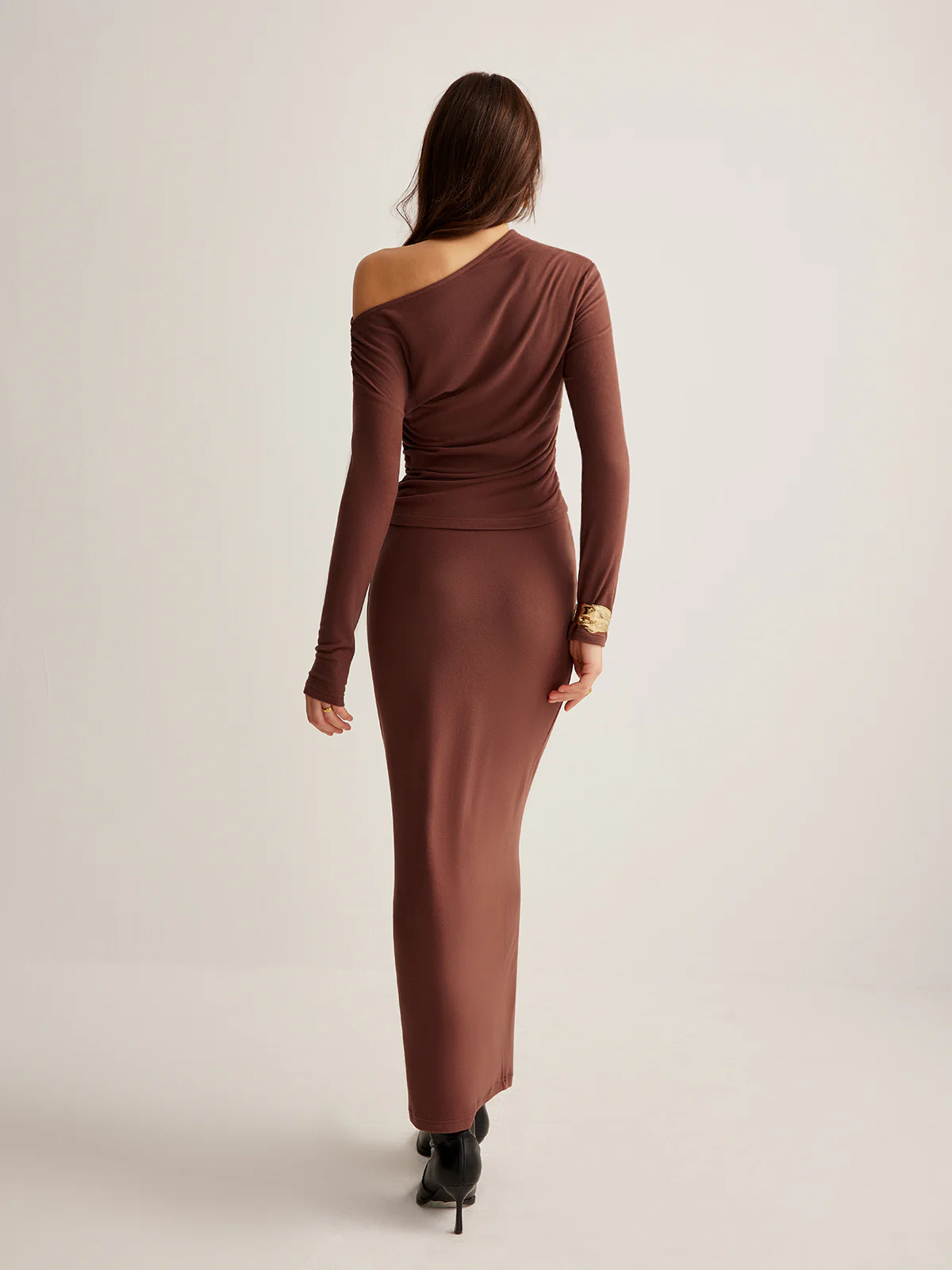 Asymmetrical Neck Slim Jersey Skirt Set - Image 7