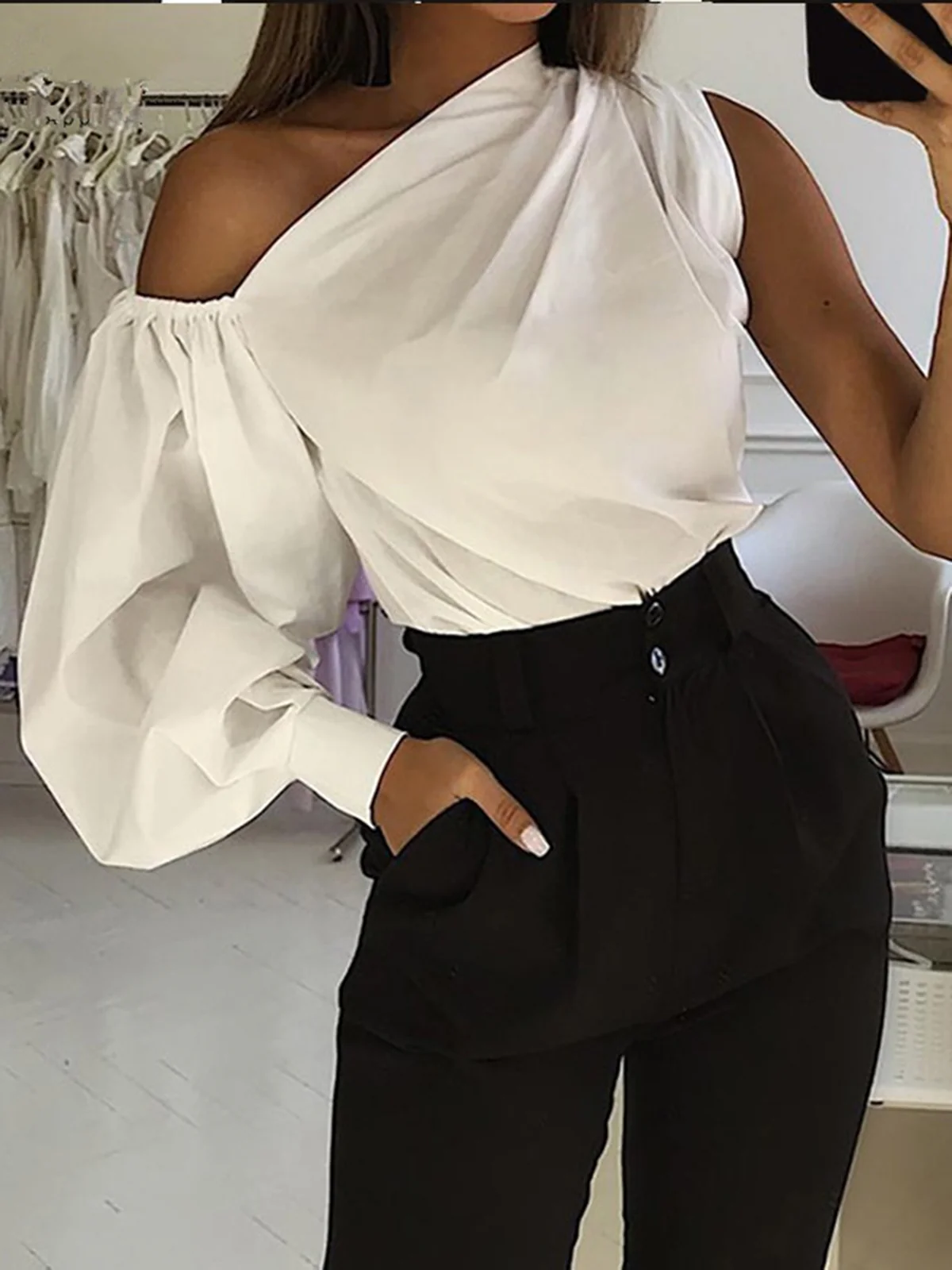 Asymmetrical Off Shoulder Blouse - Image 3