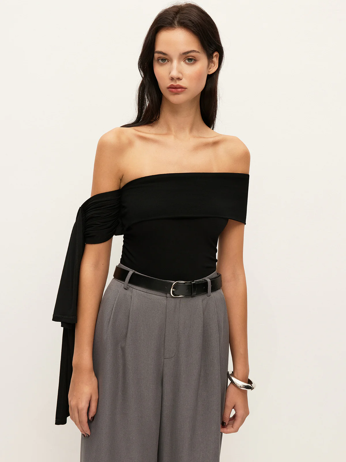 Asymmetrical Off-Shoulder Top With Side Tie - Image 5