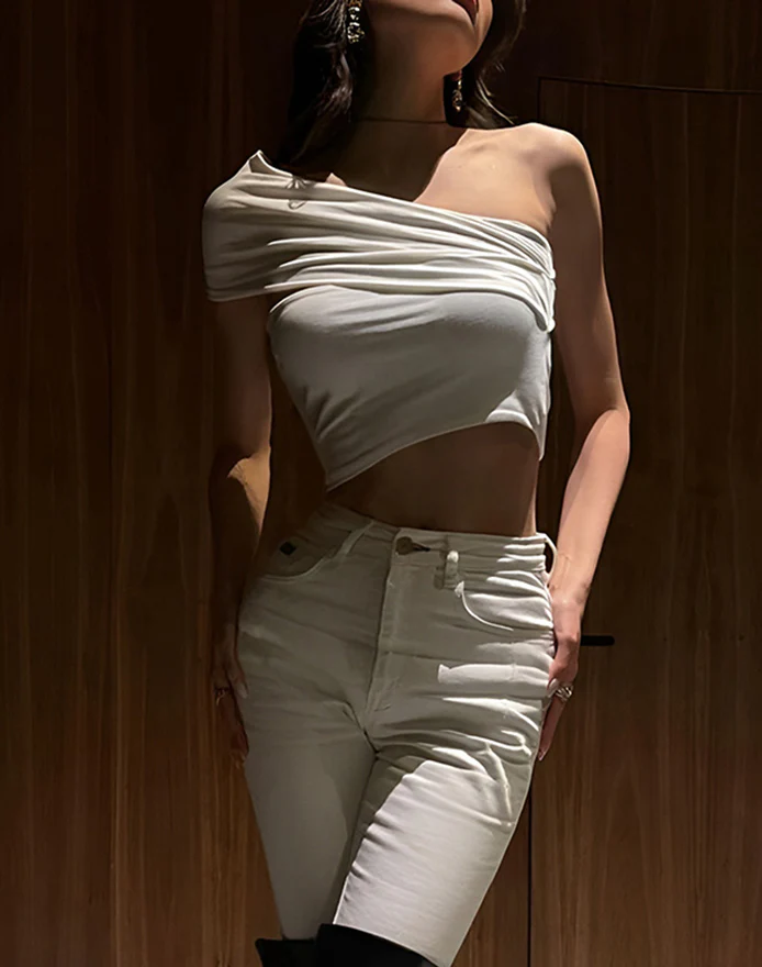 Asymmetrical One Shoulder Off Tank Top - Image 2
