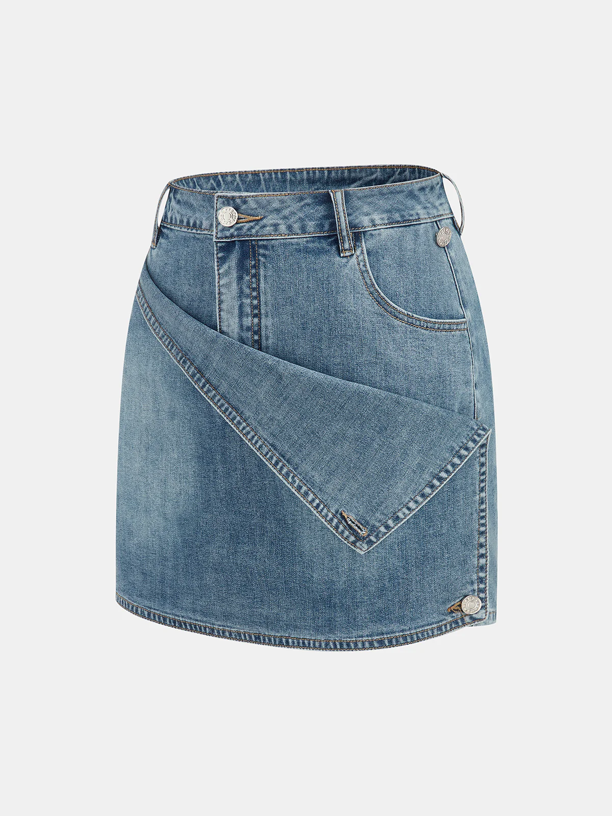 Asymmetrical Overlap Denim Mini Skirt - Image 2
