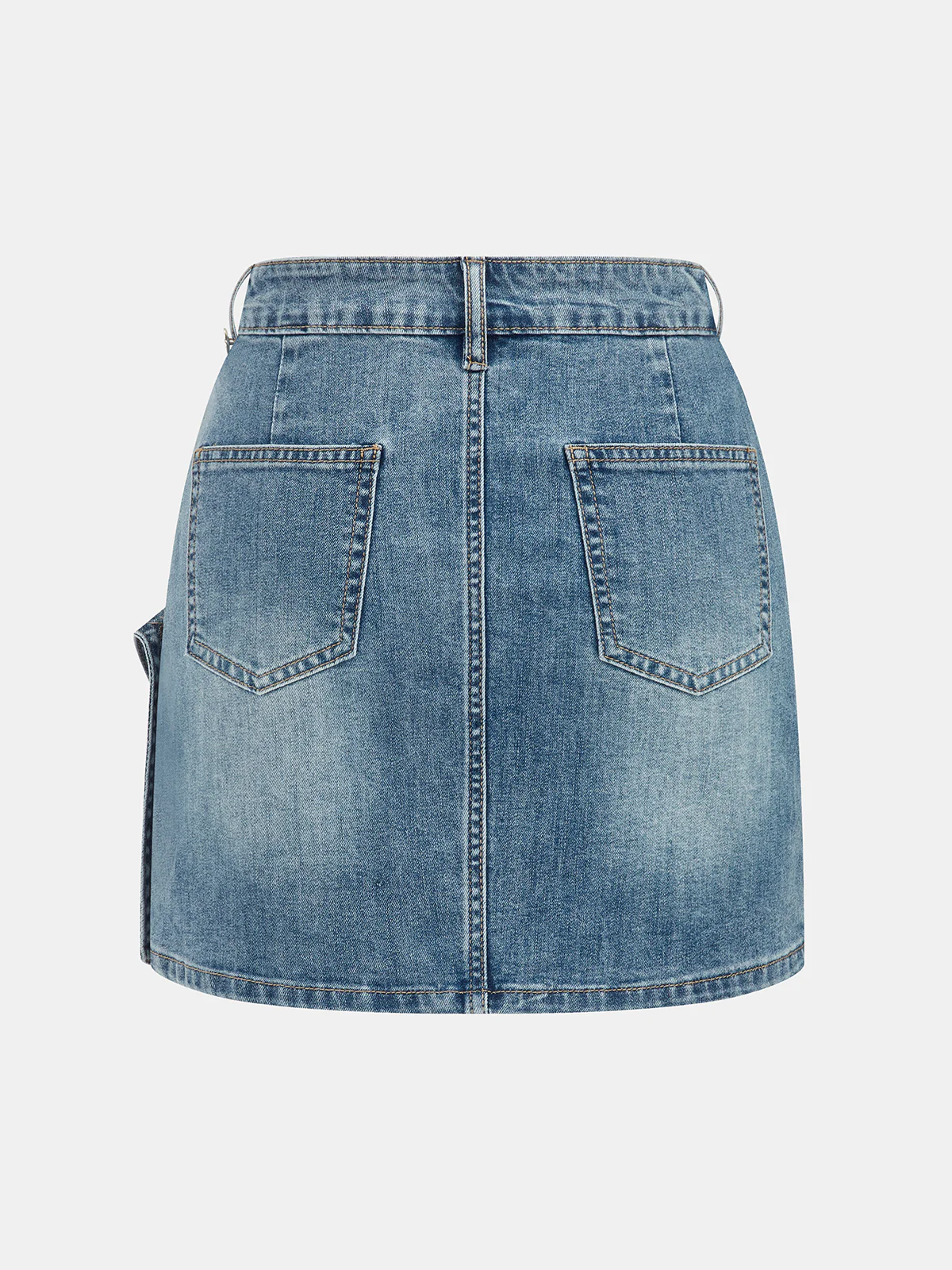 Asymmetrical Overlap Denim Mini Skirt - Image 3