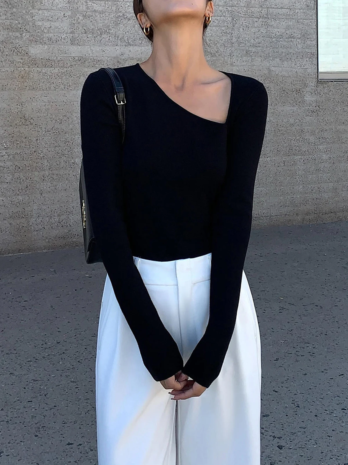 Asymmetrical Plain Long Sleeve T-Shirt - Image 2