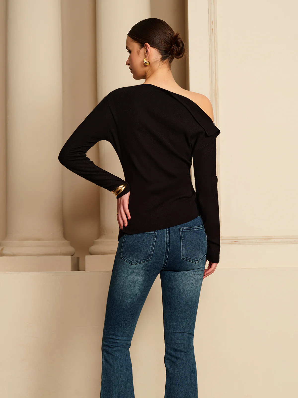 Asymmetrical Pleated Stretch T-Shirt - Image 2