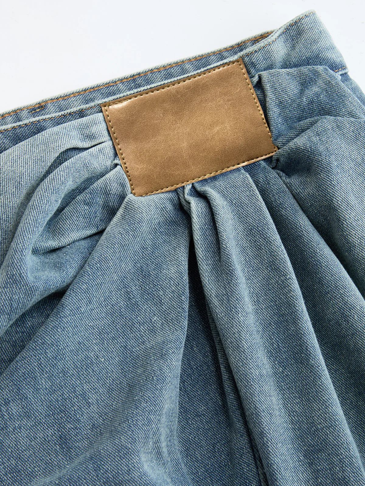 Asymmetrical Ruched Denim Wide-Leg Pants - Image 4