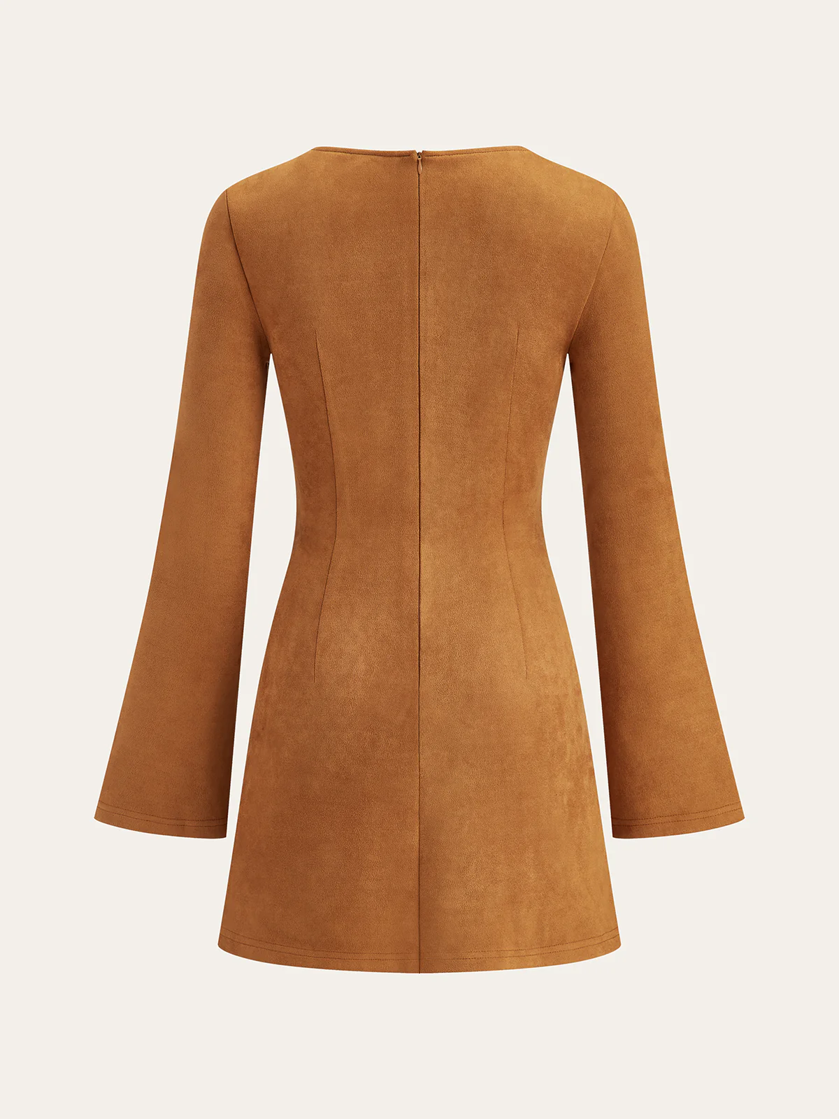 Asymmetrical Ruched Long Sleeve Suede Effect Mini Dress - Image 2