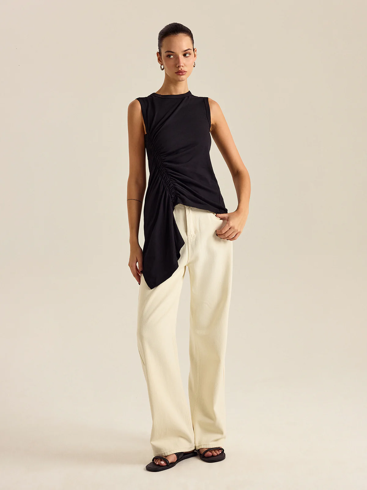 Asymmetrical Ruched Tank Top - Image 3