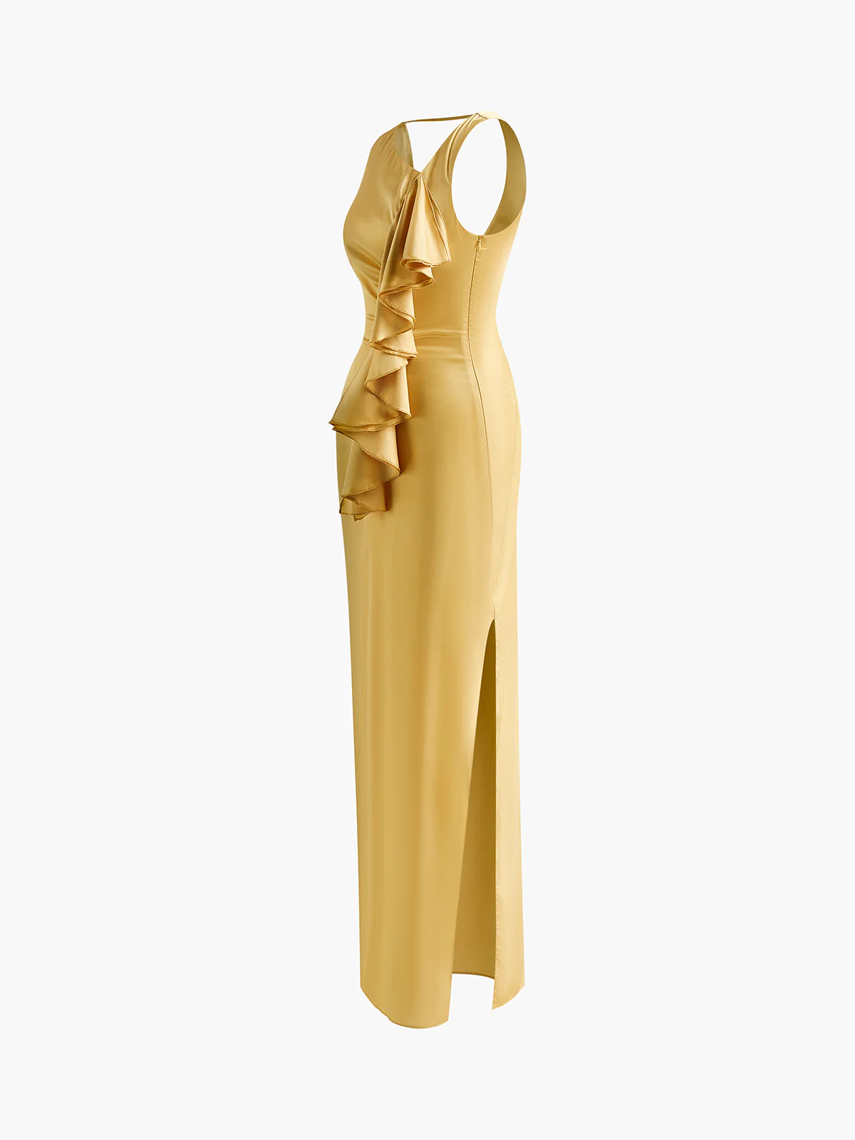 Asymmetrical Ruffle Backless Long Dress - Image 5