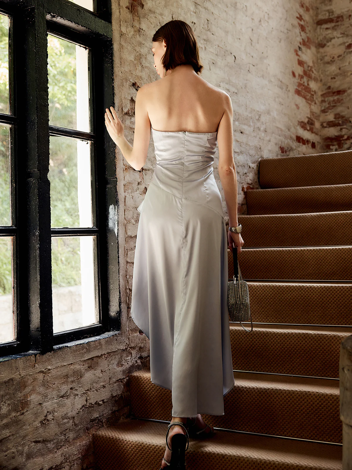 Asymmetrical Ruffle Strapless Dress - Image 4