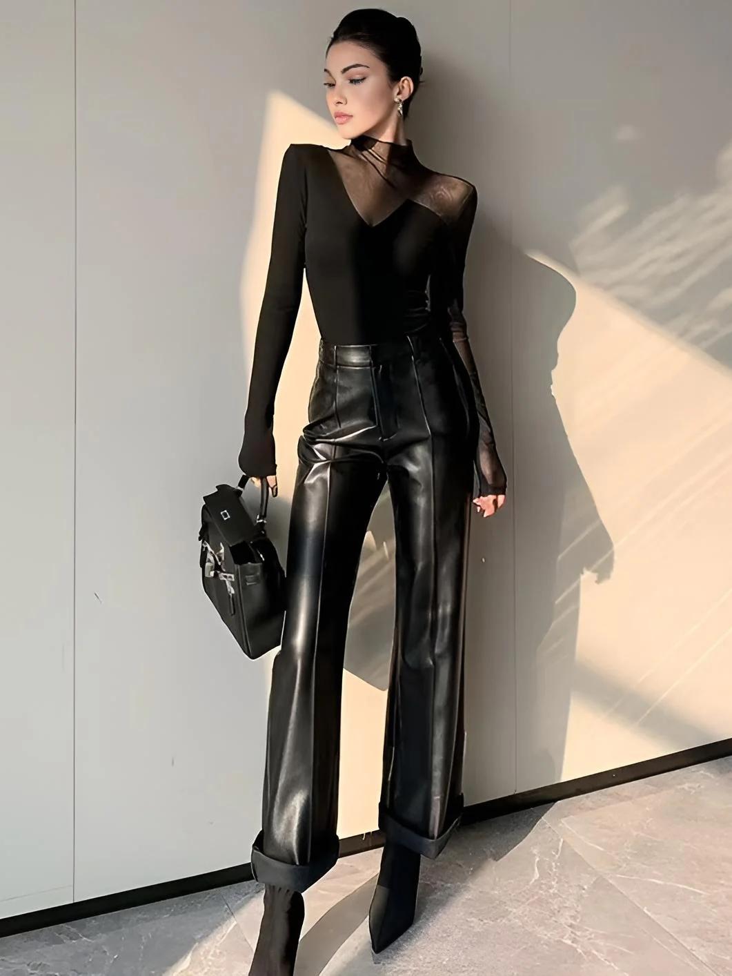 Asymmetrical Sheer Mesh Panel T-Shirt - Image 4