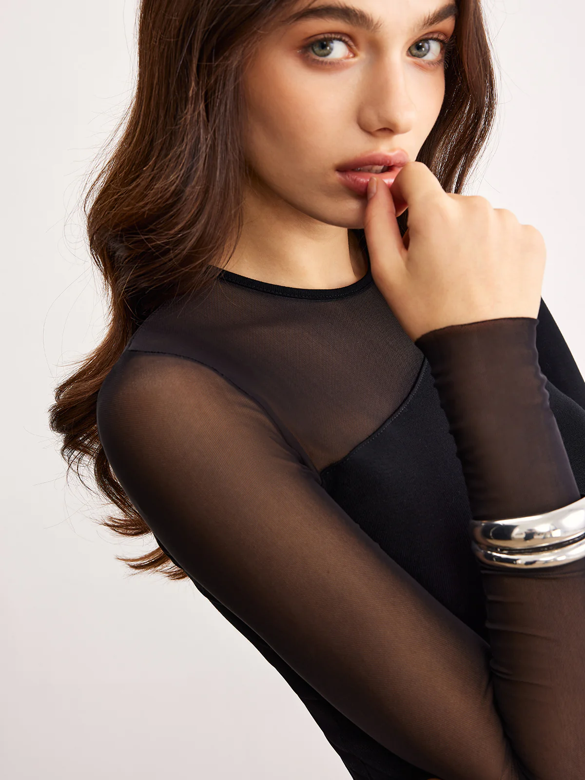 Asymmetrical Sheer Panel Jersey Top - Image 5