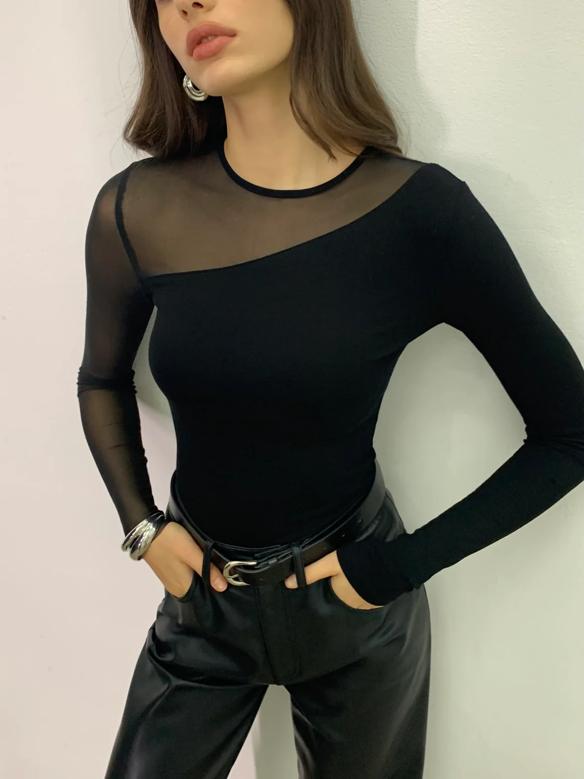Asymmetrical Sheer Panel Jersey Top - Image 6