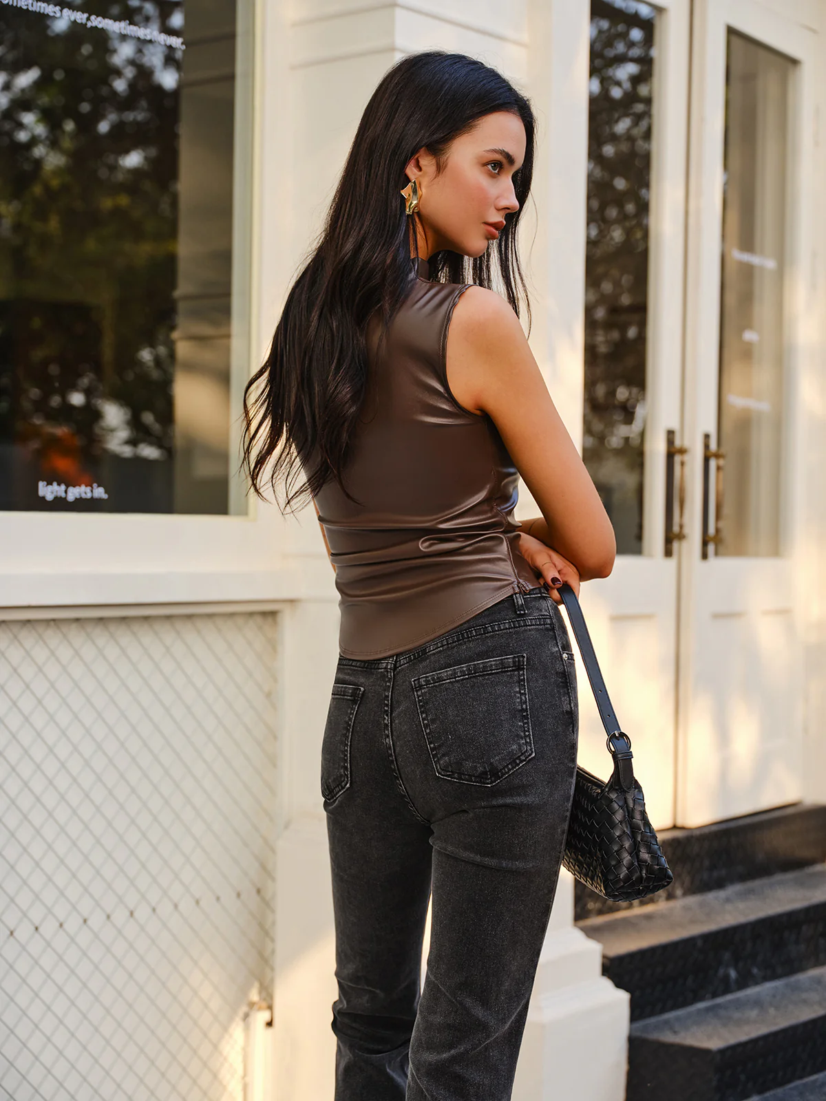 Asymmetrical Skinny Faux Leather Tank Top - Image 2