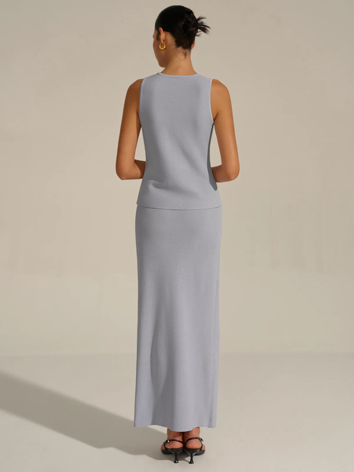 Asymmetrical Slit Knit Skirt Set - Image 7