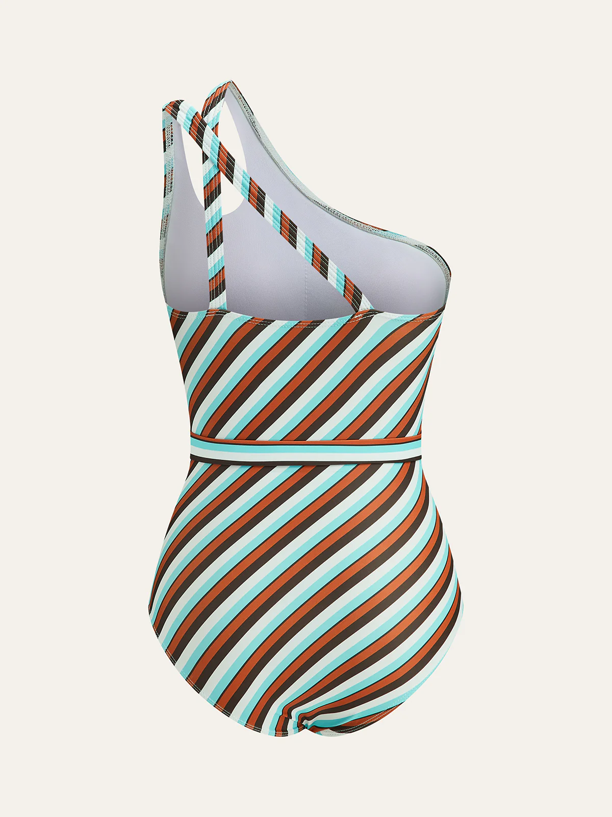 Asymmetrical Striped Belted One-Piece Swimsuit - Image 2
