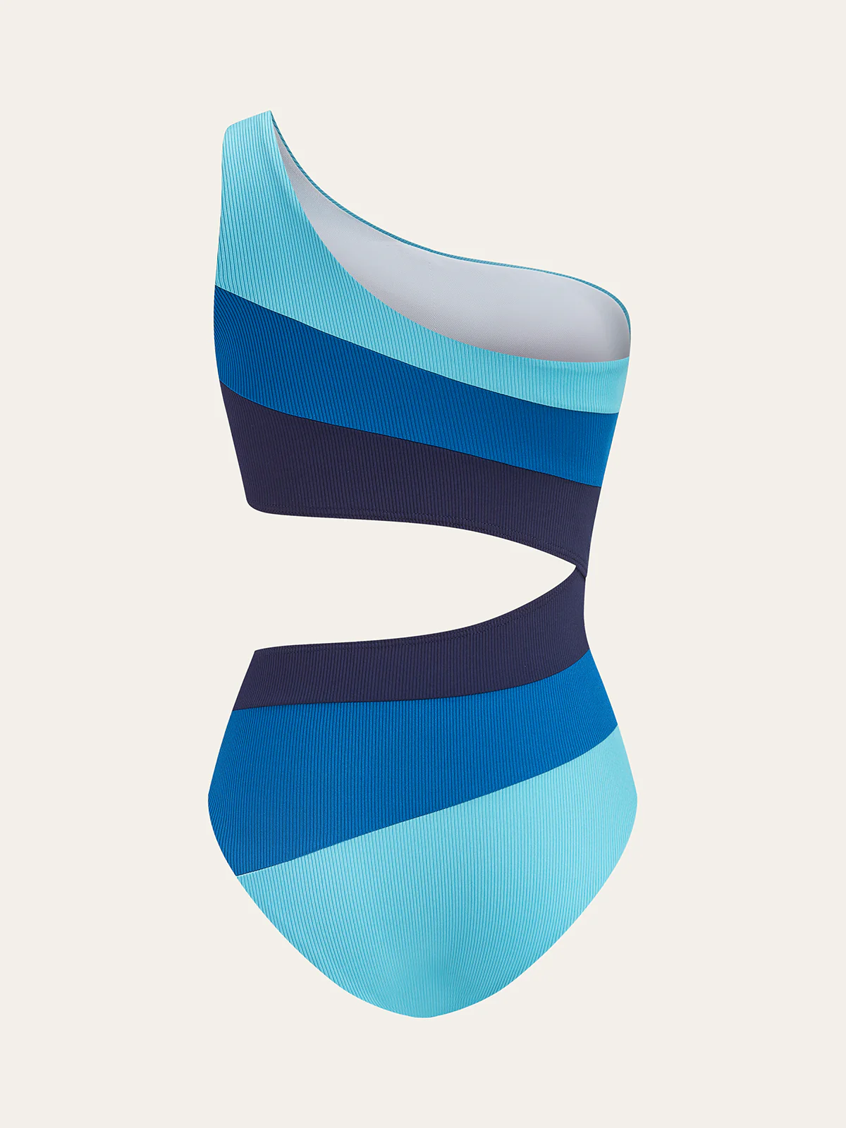 Asymmetrical Striped One-Shoulder Swimsuit - Image 6