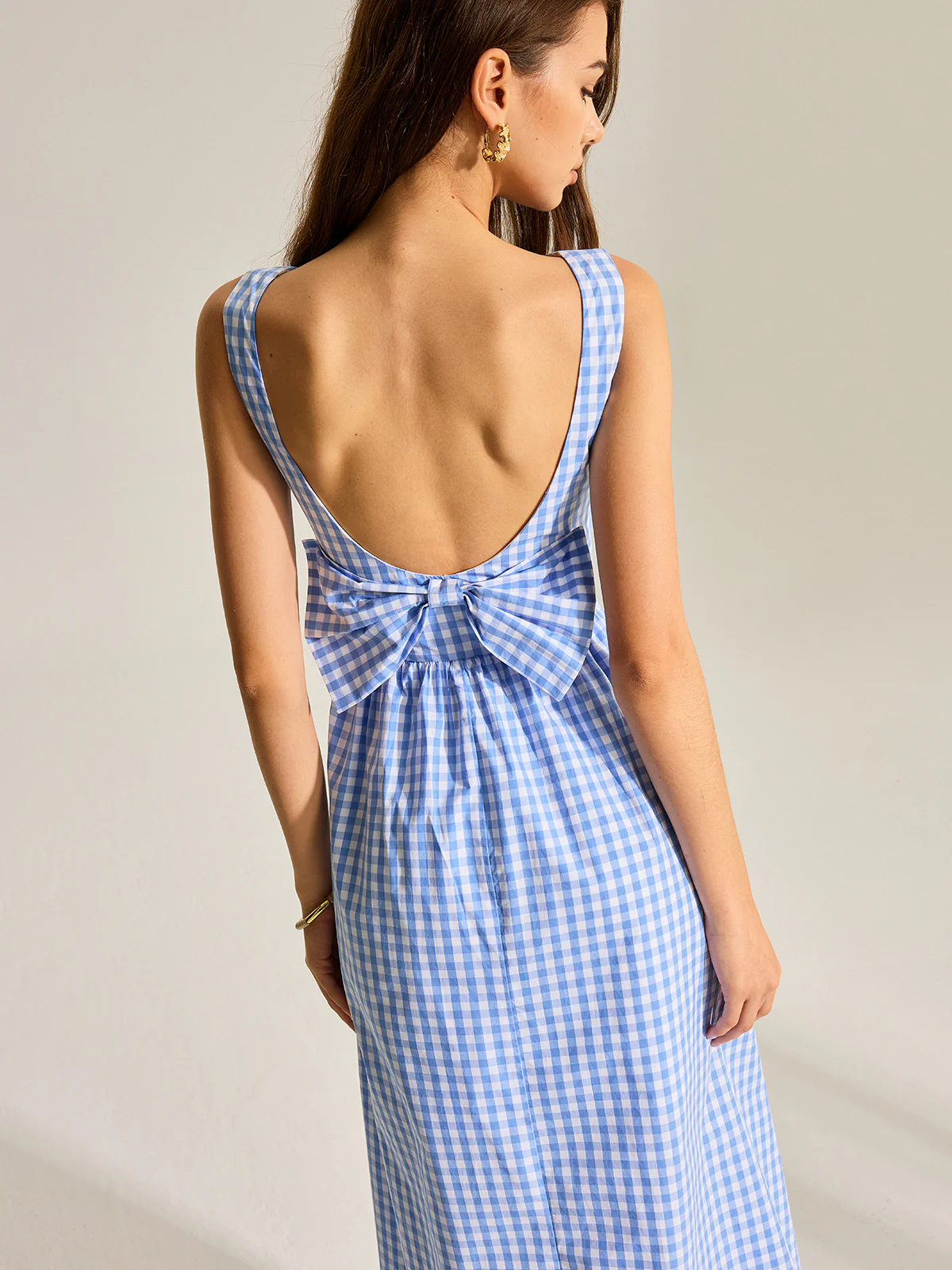 Back Bow Gingham Sleeveless Dress - Image 2