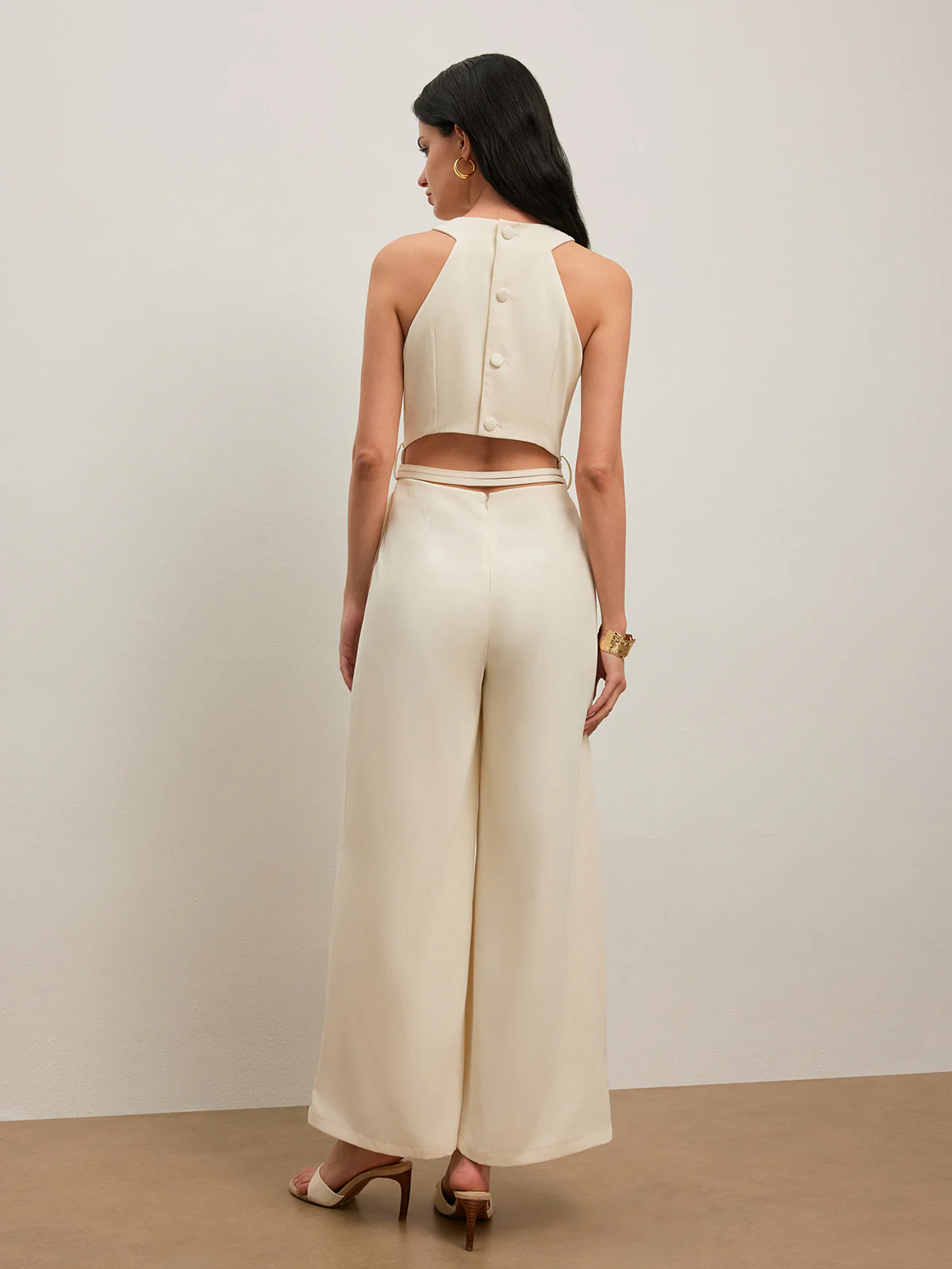 Back Button Halter Jumpsuit With Belted Waist - Image 6