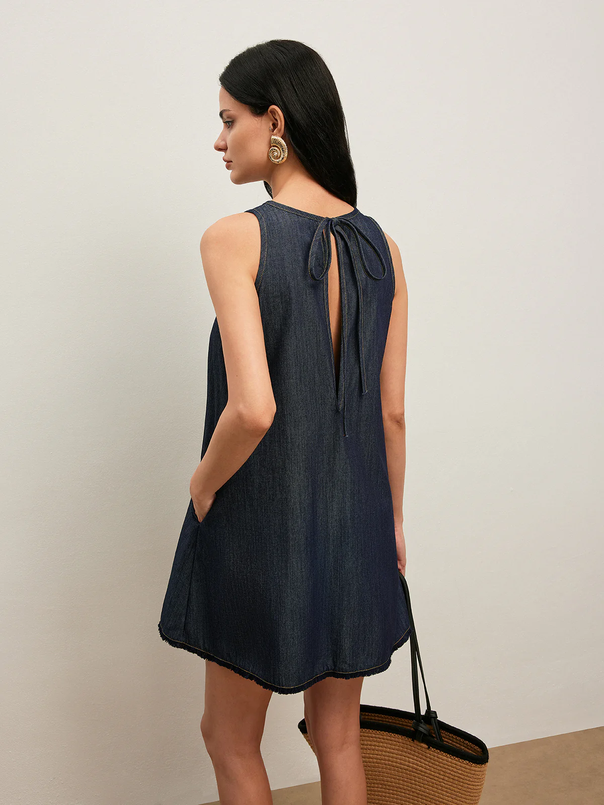 Back Tie Denim Dress - Image 4