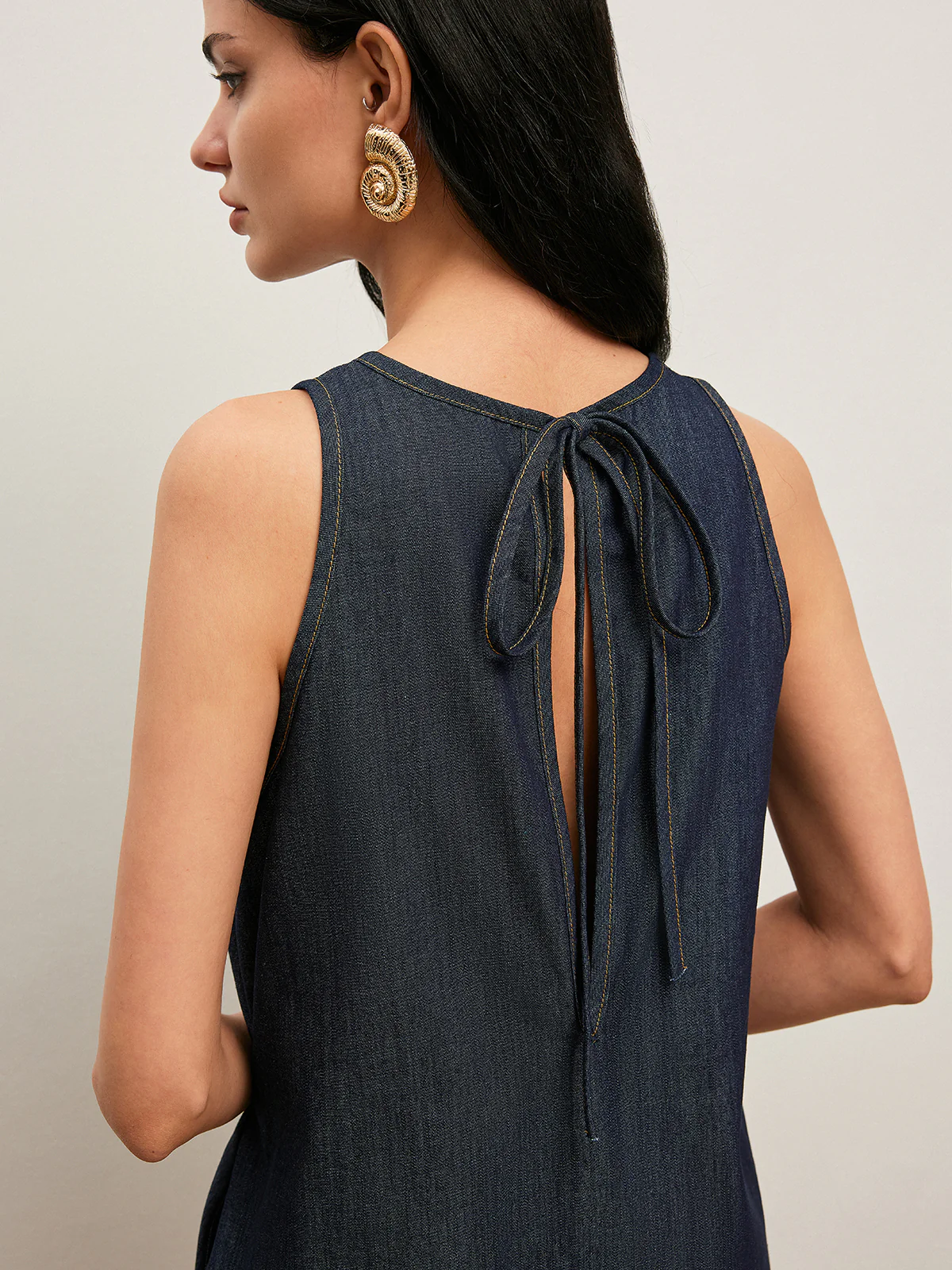 Back Tie Denim Dress - Image 6