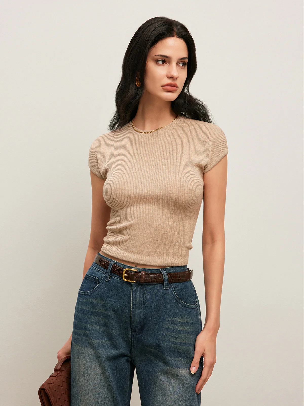 Back Tie Detail Ribbed T-Shirt - Image 4