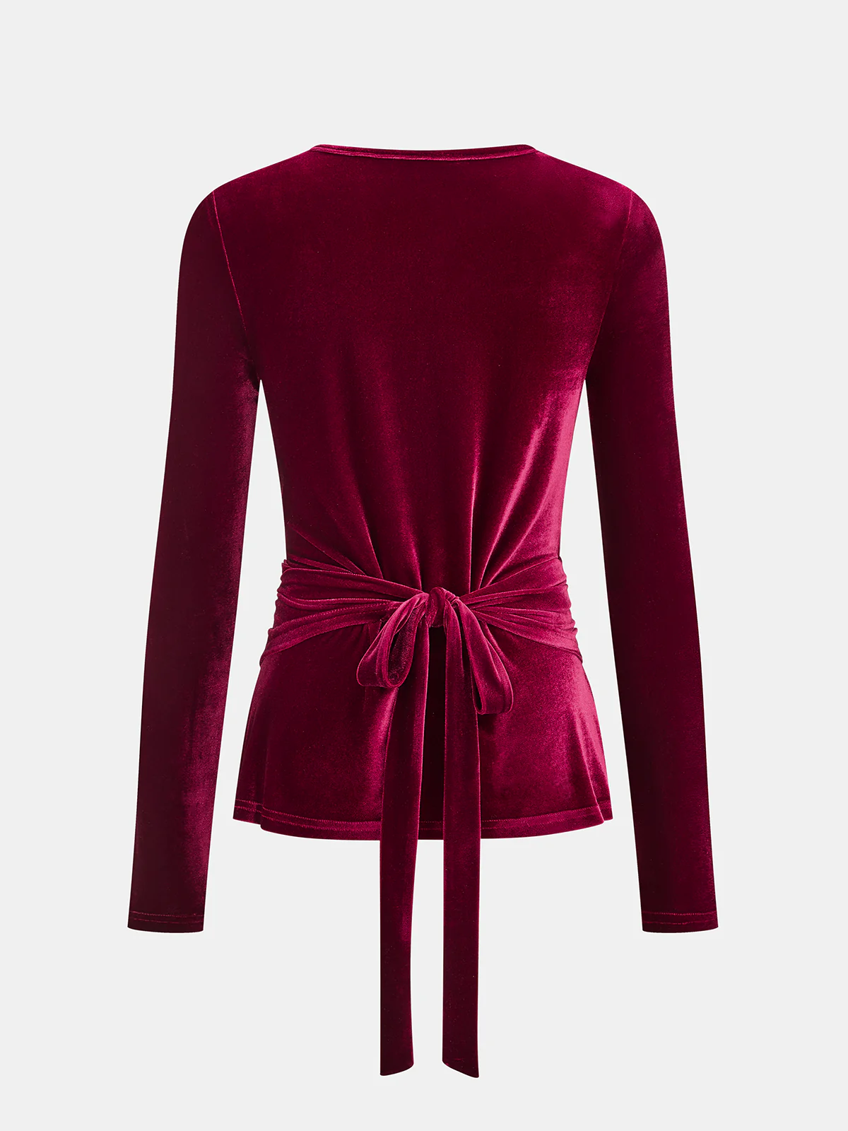 Back Tie Detail Velvet Wrap Top - Image 2