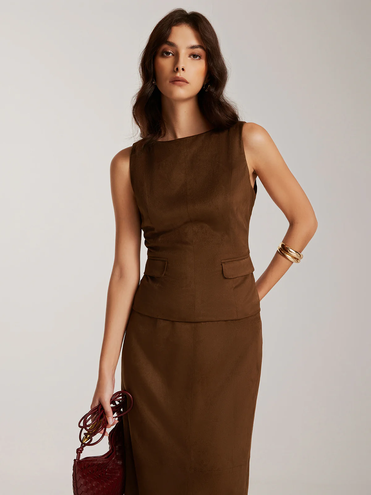 Back-Zipper Suede Effect Tank Top - Image 5