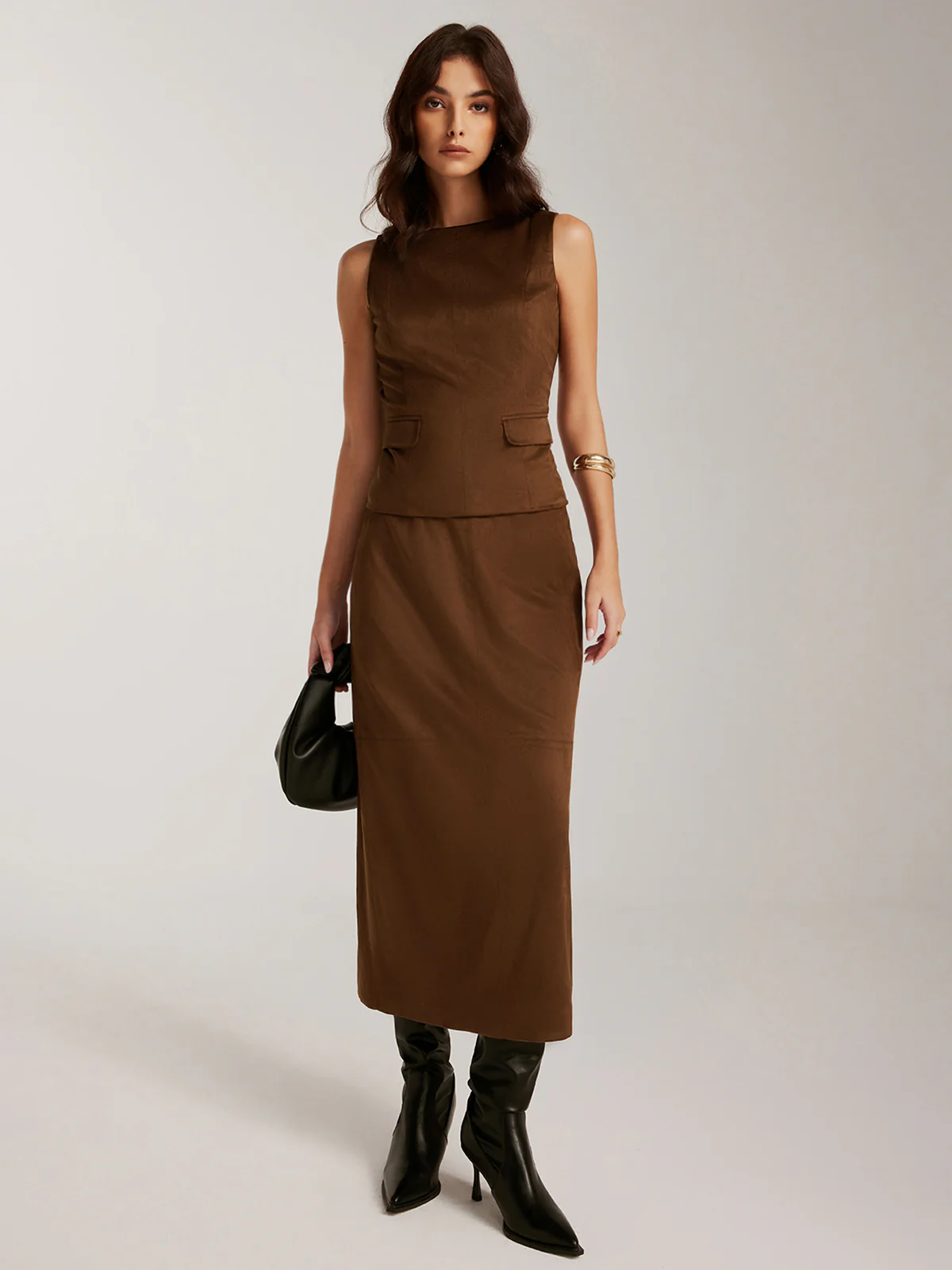 Back-Zipper Suede Effect Tank Top - Image 8